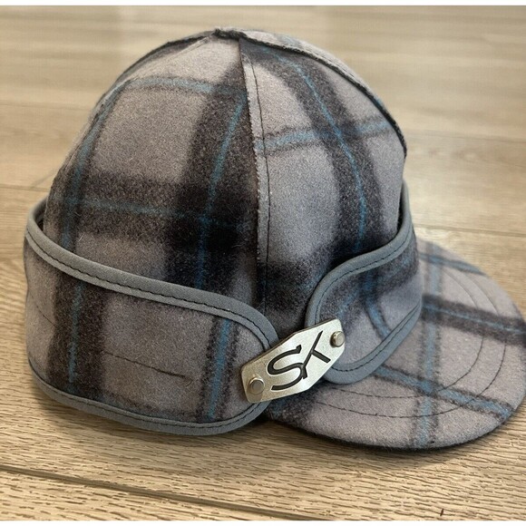 Stormy Kromer 1903 Metal SK Logo Blue Plaid Wool Hat Cap Size 6 1/8 US - Picture 2 of 7